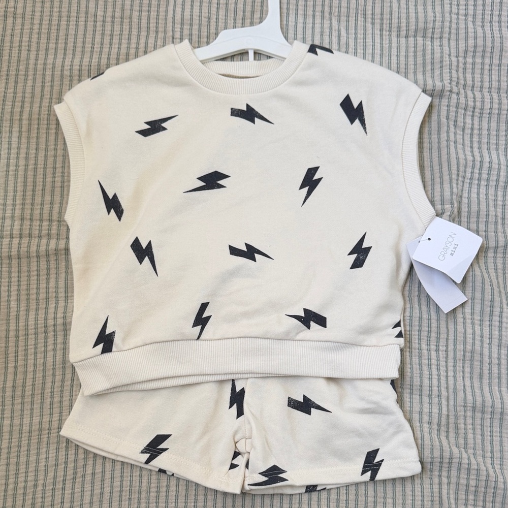 Grayson Mini Cream Lightning Bolt Knit Tank & Shorts Set NWT